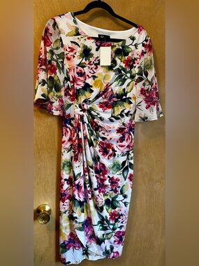 Kohl's Studio Connection White Floral Wrap Dress with Pink and Green Blooms
